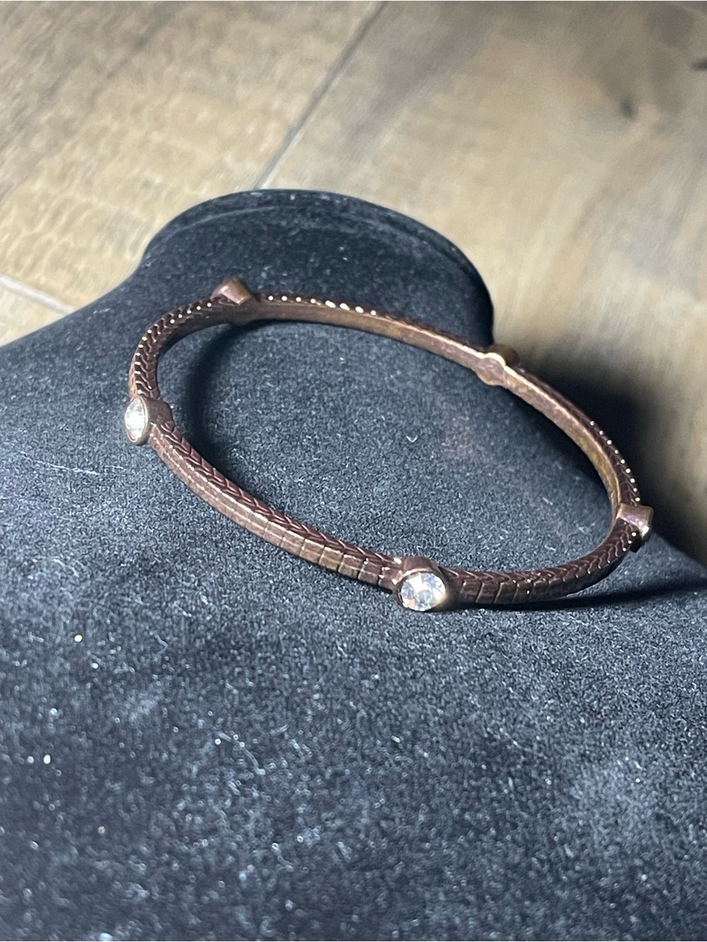 Graziano Copper Tone Textured Bangle with Crystal Accents